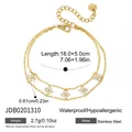 Élégant bracelet double couche en acier inoxydable doré avec trèfles en zircons - Bracelet Double Couche (JDB0201310)
