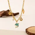 Collier à grosse chaîne dorée avec étoile de mer, coquillage et dauphin bleu - Collier Perle Artificielle Dauphin Bleu Conque (H1234) / Or