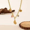 Collier en acier inoxydable plaqué or 18k avec pendentifs étoile de mer et coquillage - Collier Étoile de Mer Rose Coquillage Strass (H1246) / Or