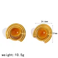 Detailed view of vintage 18k gold-plated studs with amber-toned stone and measurements - Geometric Style (TE60747-BR) / Brown