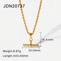 18k gold-plated titanium steel rope chain necklace with polished T-bar pendant for women - Gold Rope Chain T-Bar Necklace (JDN20737)