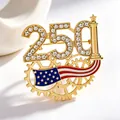Macro detail of the gold-plated USA 250th anniversary brooch with rhinestones. - Gold (G-230)