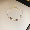 Elegant gold-tone bracelet with purple zircon butterfly charms and clear stones - 3# Bracelet (Butterfly) / Gold Purple