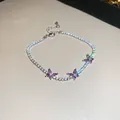 Elegant silver tennis bracelet with sparkling purple butterfly charms and zircons - 4# Bracelet (Butterfly) / Silver Purple