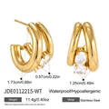 Detaillierte Maße und Gewichtsangaben für goldene Creolen aus Edelstahl mit Zirkonia. - Doppelring Weißer Ovaler Stein Anhänger Ohrringe (JDE0112215-WT) / Gold