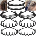Set of 8 black non-slip plastic headbands in various wavy and serrated tooth styles - Black Full Tooth Styles