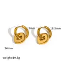 Gold stainless steel hoop earrings with square charm and detailed dimension measurements - 18.5mm Round Square Style (TE60756-G) / Gold