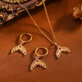 Elegantes Schmuckset aus Edelstahl mit Meerjungfrauenschwanz, Pfirsichsteinen und Strass - Orangener Katzenaugen-Fischschwanz / Halsketten- und Ohrring-Set / Gold