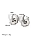 Minimalist silver stainless steel double hoop earrings with rounded square charm variant - 16mm Square Pendant Style (TE60757-S)