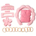Set accessori capelli rosa con cerchietto in spugna, mollette e elastici senza cuciture - Rosa carne