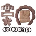 Set accessori capelli marroni con fascia imbottita, grandi fermagli e polsini morbidi - Caffè Scuro