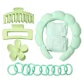 Set 18 accessori capelli verde menta con fascia in peluche, polsini e pinze per capelli - Verde