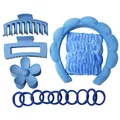 Blue hair accessories set including hair claw clips, plush headband and elastic hair bands - Dark Blue
