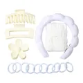 Cream and white bath set featuring plush cloud headband, wristband, and matte hair clips - White