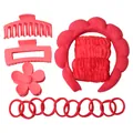 Red sponge padded headband and hair claw clips set for face washing accessories - Red