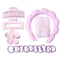 Pink matte hair clips and purple sponge headband set with plush wristbands - Light Purple