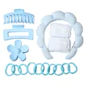 15-piece light blue hair accessories set with sponge headband and matte claw clips - Sky Blue