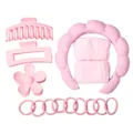 Pink 14-piece set including cloud headband, wristbands, matte hair claws, and hair ties - Light Pink
