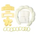 13-piece yellow hair accessory set with matte claw clips and plush wristbands - Milk Yellow
