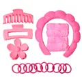 Pink 16-piece set including sponge headband, hair clips, wristbands and hair ties - Rose Pink