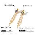 Detail showing stainless steel tassel earrings with shell inlay and square studs - Abalone Shell Style (NB-E1936) / 18K Gold
