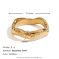 18K gold plated stainless steel ring featuring an irregular hammered wavy texture design - US 7 / Hammered Wave Plain Band Style / Gold