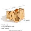 Detail of wide wave 18K gold-plated stainless steel ring showing 15.6mm width and dimensions - Wave Spring Open Style / Gold