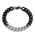 Bracelet gourmette bicolore noir et argent en acier inoxydable pour homme style hip-hop - Style Alterné Noir et Argent (KB139946-Z)