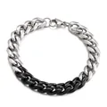 Bracciale a catena a maglie cubane da uomo bicolore argento e nero in acciaio inossidabile - Stile Patchwork Metà Argento Metà Nero (KB139949-Z)