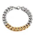 Bracelet gourmette bicolore en acier inoxydable argenté et doré pour la mode masculine - Style Alterné Argent et Or (KB139950-Z)