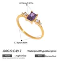 Detailed view of gold stainless steel ring with purple zircon and specific dimensions - Gold Ring with Rectangular Purple Zirconia (JDR0201319-7)