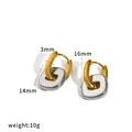 Stylish two-tone stainless steel geometric hoop earrings with gold and silver finish - 16mm Square Pendant Style (TE60757-M) / Two-Tone Gold
