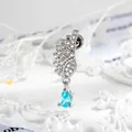 Silver angel wing ear stud with a sparkling blue teardrop crystal pendant - 1# Blue Water Drop Wing (A1216) / Single Piece / Blue