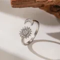 Detail view showing a silver adjustable sun and moon ring with sparkling zircon stones - Sun And Moon Style (F1253)