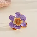 Elegant purple enamel pleated flower ring with a gold metallic center for holiday - Ring / Purple