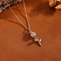 Elegante collana con pendente a tulipano con cristallo rosa e catena in acciaio argento - Collana Tulipano Strass Rosa / Argento