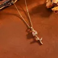 Collana con ciondolo a tulipano in acciaio inossidabile dorato con pietra rosa e foglia - Collana Tulipano Strass Rosa / Oro