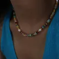 Bohemian multicolored gemstone and freshwater pearl necklace with gold spacer beads - Natural Stone Necklace / 40+7cm