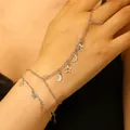 Elegant bohemian silver plated star and moon charms finger chain bracelet for women - 57 White K 1924