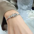 Silver steel belt buckle bracelet with flat snake chain for elegant women jewelry - Bracelet / 14+5cm / Steel