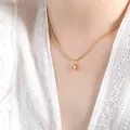 French vintage style gold box chain necklace with elegant square pink gemstone pendant - Pink (P1558-Golden Pink Glass Stone Necklace-40+5cm)