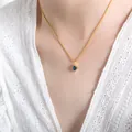 French vintage style square blue gemstone pendant on a golden chain necklace for women - Blue (P1558-Golden Blue Glass Stone Necklace-40+5cm)