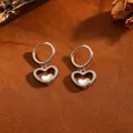 Orecchini a cerchio a cuore in argento con cristalli e cuore lucido - Orecchini a Doppio Cuore (T071) / Argento