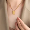 Gold rectangular letter B pendant necklace on a delicate chain for women fashion - Letter B Style (P1506-B)
