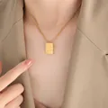 Elegant gold square pendant necklace featuring letter C engraving on a fine link chain - Letter C Style (P1506-C)