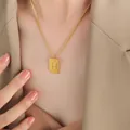 Golden square pendant necklace featuring engraved letter H on a delicate chain - Letter H Style (P1506-H)