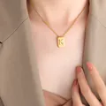 Elegant gold-plated square pendant necklace with an engraved letter K on a fine chain - Letter K Style (P1506-K)