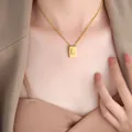 Elegant gold square pendant necklace with engraved letter L on a delicate O-chain - Letter L Style (P1506-L)