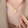 Elegant gold square pendant necklace with letter T engraving on a slim stainless steel chain - Letter T Style (P1506-T)