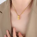 Gold-plated stainless steel necklace with a vertical square pendant featuring letter W - Letter W Style (P1506-W)
